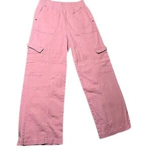 Women's Pink Cargo Pants Elastic Waist Wide Leg Casual Trousers‎